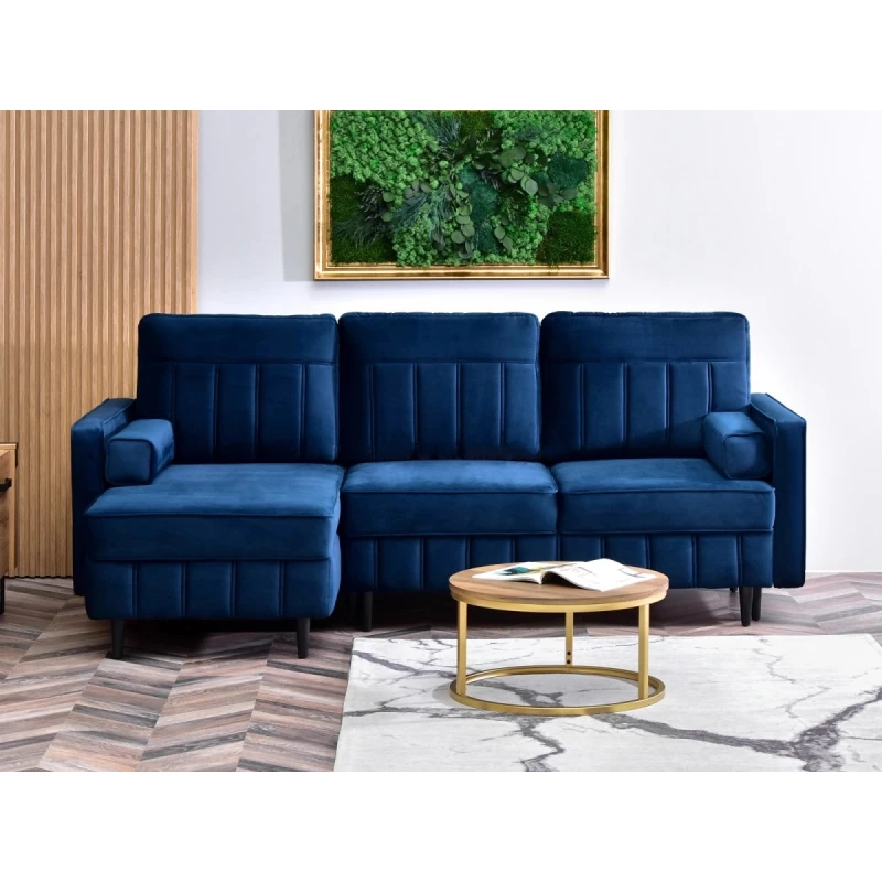 Ecksofa KARELY – Dunkelblau/Schwarz