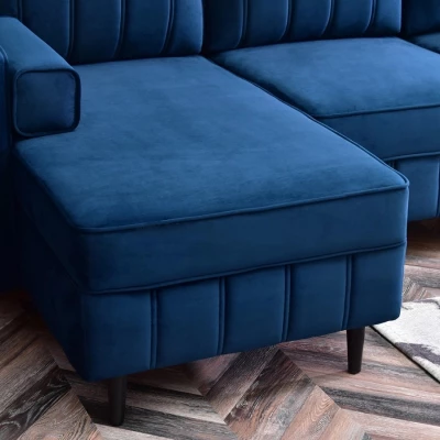 Ecksofa KARELY – Dunkelblau/Schwarz