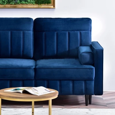 Ecksofa KARELY – Dunkelblau/Schwarz