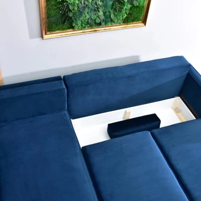 Ecksofa KARELY – Dunkelblau/Schwarz