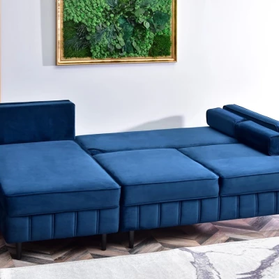 Ecksofa KARELY – Dunkelblau/Schwarz
