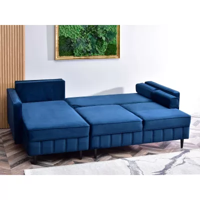 Ecksofa KARELY – Dunkelblau/Schwarz