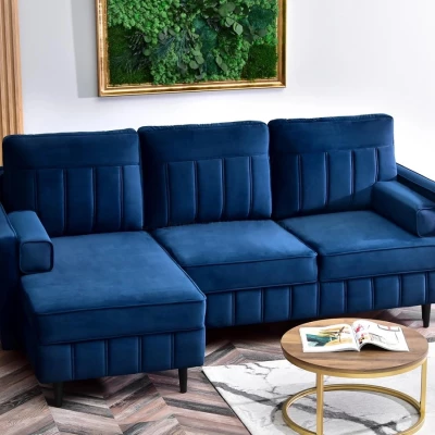 Ecksofa KARELY – Dunkelblau/Schwarz