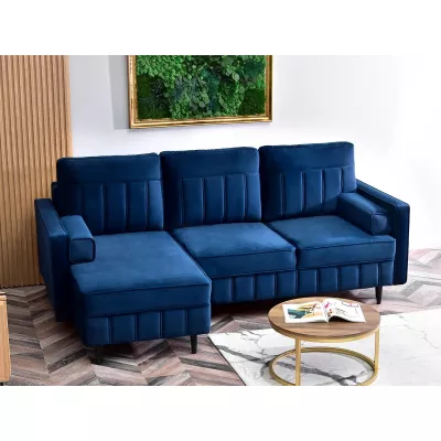 Ecksofa KARELY – Dunkelblau/Schwarz