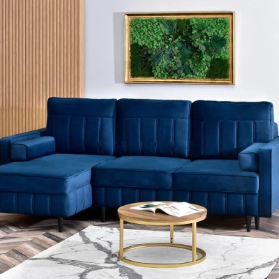Ecksofa KARELY – Dunkelblau/Schwarz
