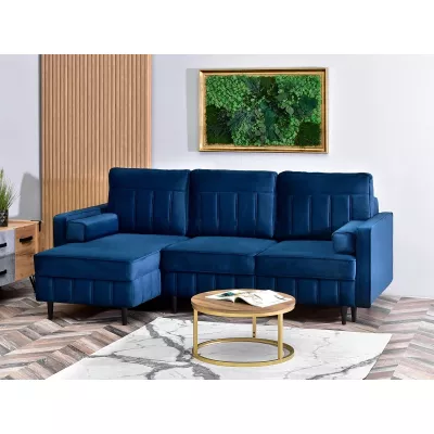 Ecksofa KARELY – Dunkelblau/Schwarz