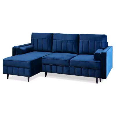 Ecksofa KARELY – Dunkelblau/Schwarz