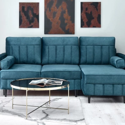 Ecksofa KARELY - blau / schwarz