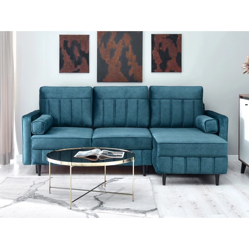 Ecksofa KARELY - blau / schwarz