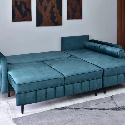 Ecksofa KARELY - blau / schwarz