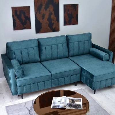 Ecksofa KARELY - blau / schwarz