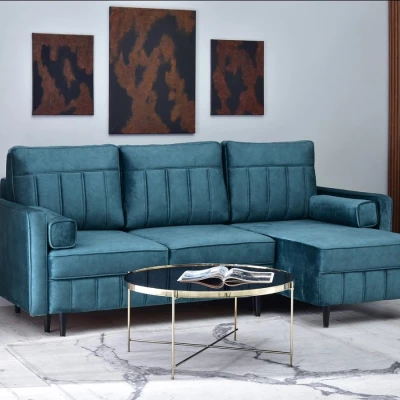 Ecksofa KARELY - blau / schwarz