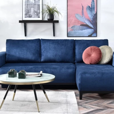 Ecksofa DALENA – Dunkelblau/Schwarz
