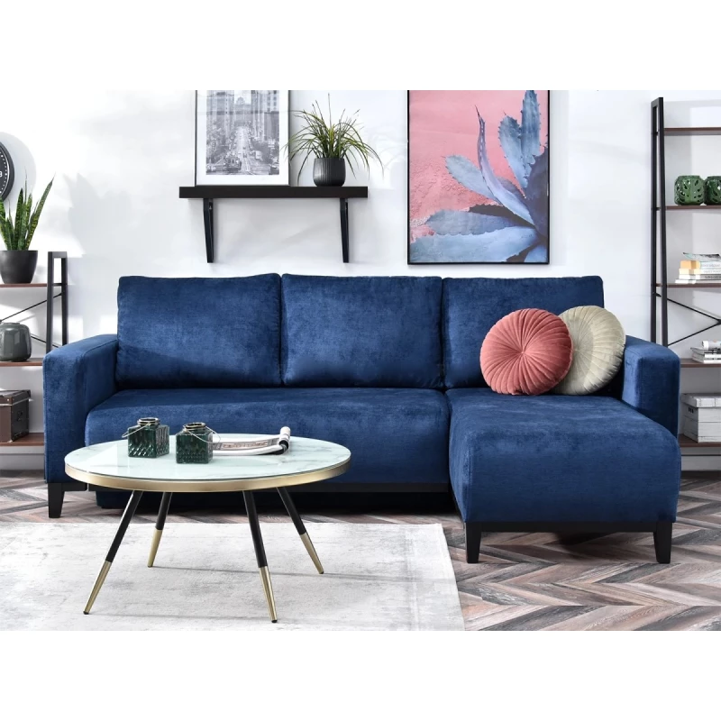 Ecksofa DALENA – Dunkelblau/Schwarz