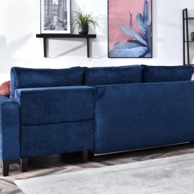 Ecksofa DALENA – Dunkelblau/Schwarz