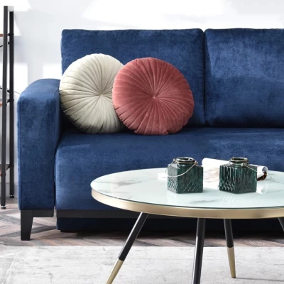 Ecksofa DALENA – Dunkelblau/Schwarz