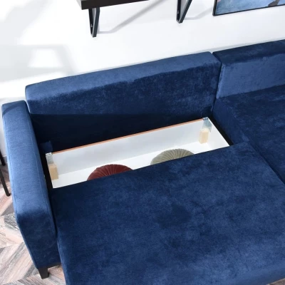 Ecksofa DALENA – Dunkelblau/Schwarz
