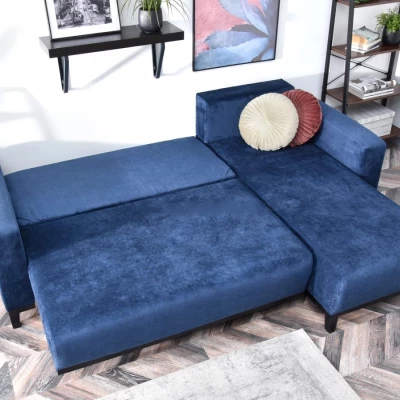 Ecksofa DALENA – Dunkelblau/Schwarz