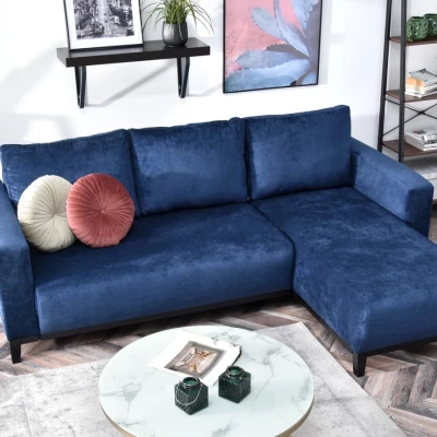 Ecksofa DALENA – Dunkelblau/Schwarz