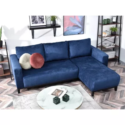 Ecksofa DALENA – Dunkelblau/Schwarz