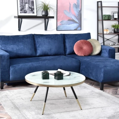 Ecksofa DALENA – Dunkelblau/Schwarz