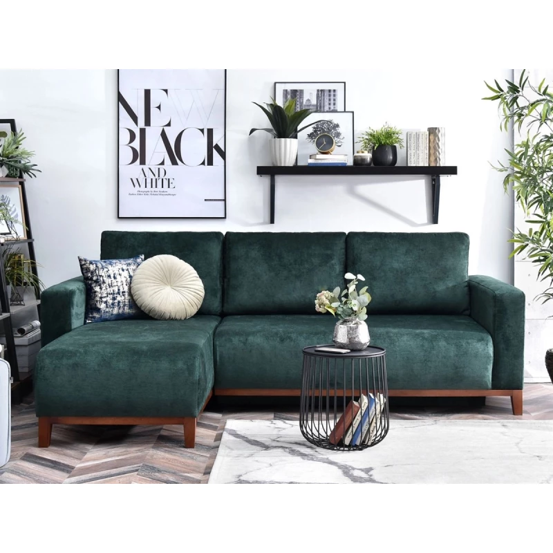 Ecksofa DALENA - grün / walnuss