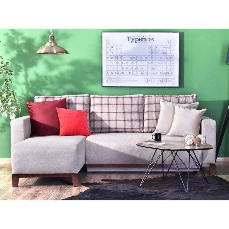 Ecksofa DALENA – Beige/Walnuss