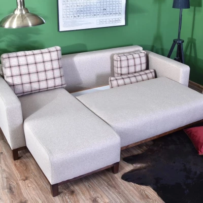 Ecksofa DALENA – Beige/Walnuss