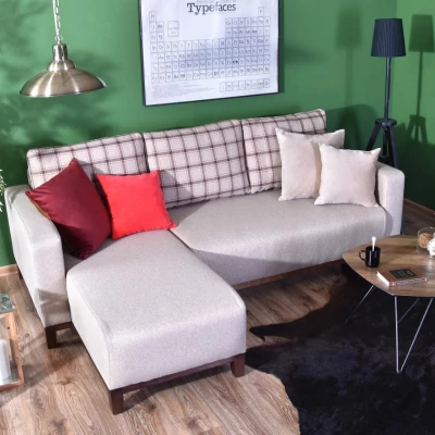 Ecksofa DALENA – Beige/Walnuss