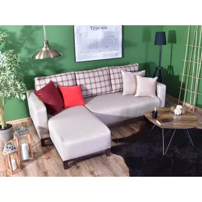 Ecksofa DALENA – Beige/Walnuss
