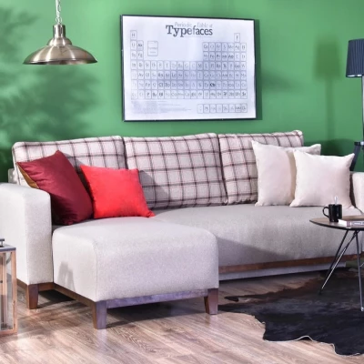 Ecksofa DALENA – Beige/Walnuss