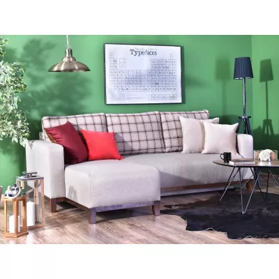 Ecksofa DALENA – Beige/Walnuss
