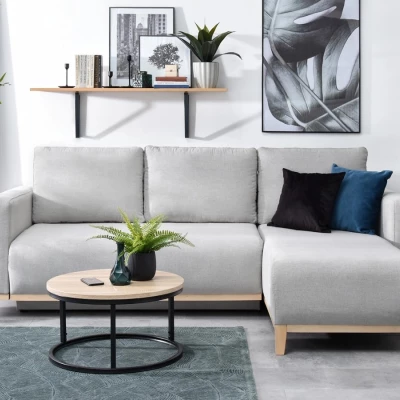 Ecksofa DALENA – Hellgrau/Eiche