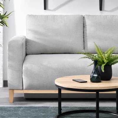 Ecksofa DALENA – Hellgrau/Eiche