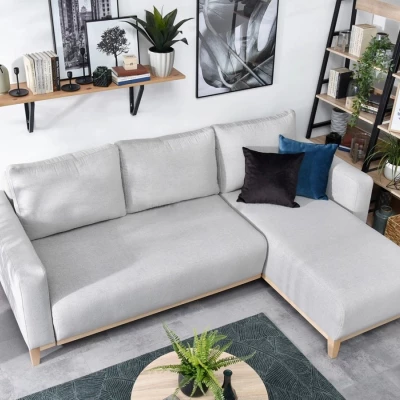 Ecksofa DALENA – Hellgrau/Eiche