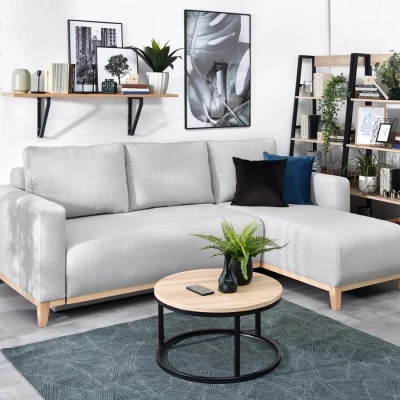 Ecksofa DALENA – Hellgrau/Eiche