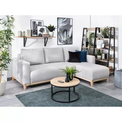 Ecksofa DALENA – Hellgrau/Eiche