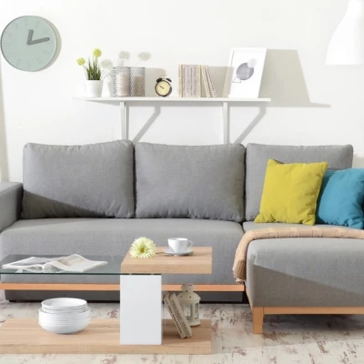 Ecksofa DALENA – Dunkelgrau/Eiche