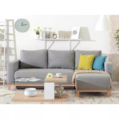 Ecksofa DALENA – Dunkelgrau/Eiche