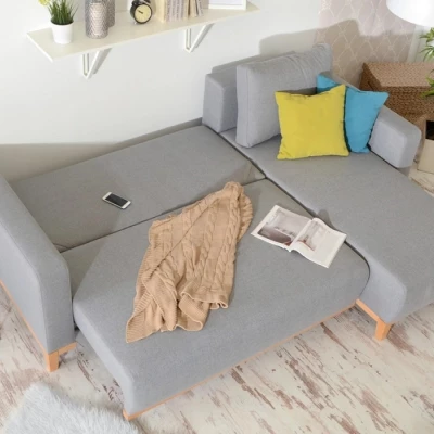 Ecksofa DALENA – Dunkelgrau/Eiche