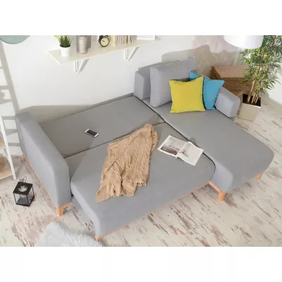 Ecksofa DALENA – Dunkelgrau/Eiche