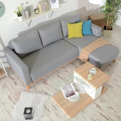 Ecksofa DALENA – Dunkelgrau/Eiche