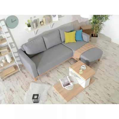 Ecksofa DALENA – Dunkelgrau/Eiche