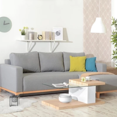 Ecksofa DALENA – Dunkelgrau/Eiche