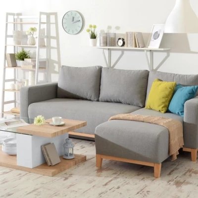 Ecksofa DALENA – Dunkelgrau/Eiche