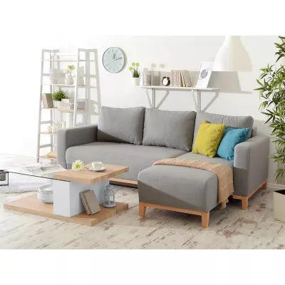 Ecksofa DALENA – Dunkelgrau/Eiche