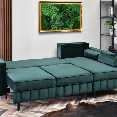 Ecksofa KARELY - grün / schwarz