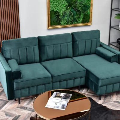 Ecksofa KARELY - grün / schwarz