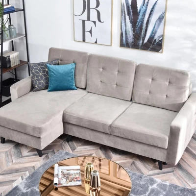 IRSA Ecksofa mit Stauraum – Beige/Schwarz