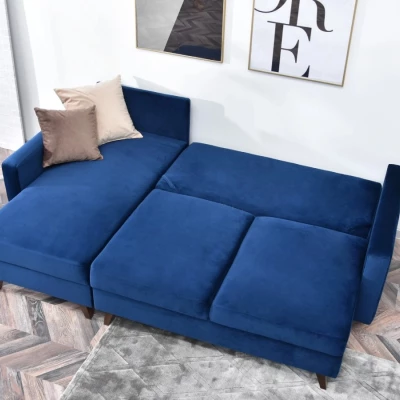 IRSA Ecksofa mit Stauraum – Dunkelblau/Schwarz